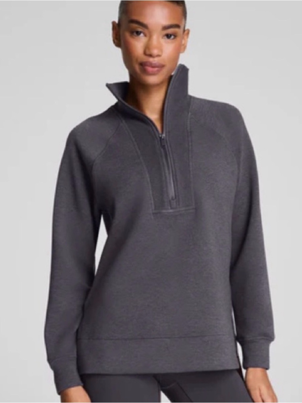 SPANX AirEssentials Brushed Half-Zip Tunic - Heather Storm M